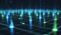 Digital data flow network grid with glowing blue neon lines futuristic technology background Royalty Free Stock Photo