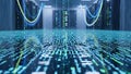 Digital Data Flow in Server Room Binary Code, Network Cables, Big Data Royalty Free Stock Photo