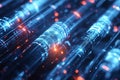 Digital data flowing through fiber optic cables with blurry background Royalty Free Stock Photo