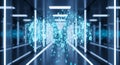 Digital Data Flowing Through Futuristic Corridor, Binary Code Royalty Free Stock Photo