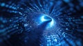Digital data flowing inside an abstract blue tunnel Royalty Free Stock Photo