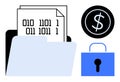 Digital Data Folder with Binary Code, Security Lock, and Financial Symbol for Cybersecurity Themes Royalty Free Stock Photo