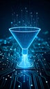 Digital data funnel processing information on circuit board background Royalty Free Stock Photo