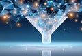 Digital data funnel visualizing information filtering with interconnected nodes Royalty Free Stock Photo