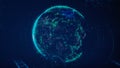 Digital data globe, abstract 3D scientific and technological background. Animation. Earth planet surrounded by schematic