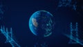 Digital data globe, abstract 3D scientific and technological background. Animation. Earth planet surrounded by schematic