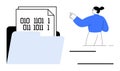Digital Data Management and Binary Code Concept with Person and File Folder Icon Royalty Free Stock Photo