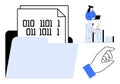 Digital Data Management with Binary Code, File Storage, and Analytics Visualization Concept Royalty Free Stock Photo