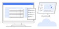 Digital Data Management with Cloud Integration and Task Checklist on Computer Screens Royalty Free Stock Photo