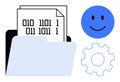 Digital Data Management Concept with File Folder, Binary Code, Gear, and happy Face Symbols Royalty Free Stock Photo