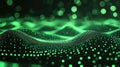 Digital data network connecting green particles flowing across landscape Royalty Free Stock Photo