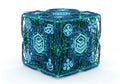 Digital data network cube featuring abstract technology icons 3d Royalty Free Stock Photo
