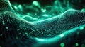 Digital data network flowing with abstract green light dots Royalty Free Stock Photo