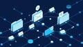Digital data network structure in modern tech design. Networked folders, messages form interconnected system. Communication Royalty Free Stock Photo