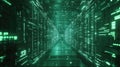 Digital data network tunnel with green glowing code Royalty Free Stock Photo