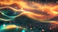 Digital data network wave flowing glowing particles background Royalty Free Stock Photo