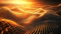 Digital data network wave with glowing golden grid Royalty Free Stock Photo
