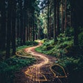 Digital Data Path Through a Lush Green Forest Royalty Free Stock Photo