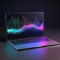 Digital data processing over laptop screen, created using generative ai technology Royalty Free Stock Photo
