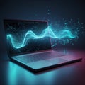 Digital data processing over laptop screen, created using generative ai technology Royalty Free Stock Photo