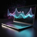 Digital data processing over laptop screen, created using generative ai technology Royalty Free Stock Photo