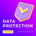 Digital data protection cyber information security hacker attack social media post 3d icon vector