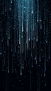 Digital data rain with glowing blue binary code falling vertically dark background, creating futuristic and dynamic atmosphere Royalty Free Stock Photo