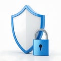 Digital data security concept illustrating a shield and padlock protecting sensitive information Royalty Free Stock Photo