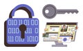 Digital Data Security Featuring Lock, Key, and Computer with Online Information Display Royalty Free Stock Photo