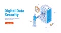 Digital data security outline concept. System administrator configures a secure connection. Using a server rack Royalty Free Stock Photo