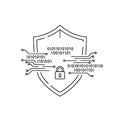 Digital data security shield with binary code and padlock representing cyber protection. Royalty Free Stock Photo