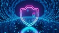 Digital Data Security Shield Icon Glowing Neon Effect Blue Abstract Technology Background Royalty Free Stock Photo