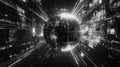 Digital data sphere in abstract futuristic tunnel Royalty Free Stock Photo