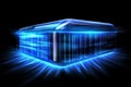 Digital data storage concept with glowing server.