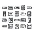 Digital data storage and memory device icons Royalty Free Stock Photo