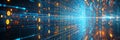 Digital Data Stream Abstract Background with Blue and Orange Binary Code Flowing Through Cyberspace