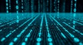 abstract visualization of binary code falling like rain, representing data streams and digital information in a futuristic setting Royalty Free Stock Photo