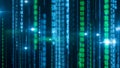 Digital data stream with binary code and green highlights Royalty Free Stock Photo
