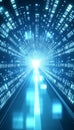 Digital Data Stream, Binary Code Tunnel, Futuristic Technology Background, Information Highway