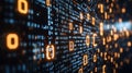 Digital Data Stream: Binary Code Visualization with Glowing Elements in a Technological Grid Royalty Free Stock Photo