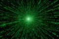 Digital data stream emanating from a central point in a green matrix pattern Royalty Free Stock Photo
