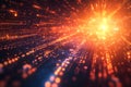 Digital Data Stream Explosion with Glowing Orange Particles and Light Streaks on a Dark Background Royalty Free Stock Photo