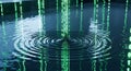 Digital Data Stream Falling into Water and Creating Ripples, Green Binary Code Royalty Free Stock Photo