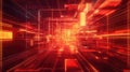 Digital data stream flowing through abstract red cyberspace grid Royalty Free Stock Photo
