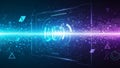 Digital data stream flowing through a futuristic interface with glowing circuits and particles Royalty Free Stock Photo