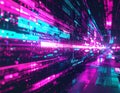 Digital Data Stream Flowing with Pink and Teal Light on Dark Background Royalty Free Stock Photo