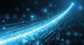 Digital data stream forming a futuristic curved trajectory with binary code Royalty Free Stock Photo