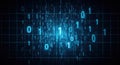 Digital data stream of glowing blue binary code with futuristic digital grid overlay Royalty Free Stock Photo