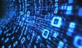 Digital data stream with glowing blue binary code and matrix-like patterns, representing technology, information, and Royalty Free Stock Photo