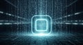 Digital data stream with glowing square icon represents technology and innovation Royalty Free Stock Photo